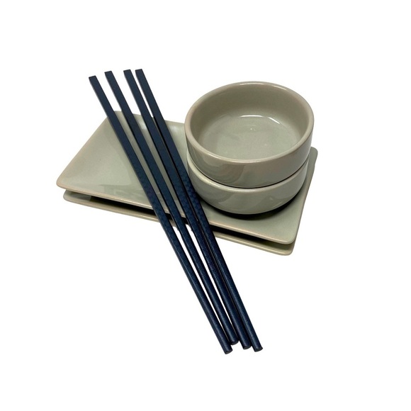 Ceramic Sushi Serving Plate Dipping Bowls Chopsticks Japanese. For 2 - Picture 1 of 5
